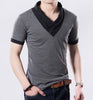 Slim Short Sleeve V Neck T Shirt Button Decorating Tees