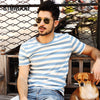 Fashion O-neck Short-sleeved Slim Fit Blue Striped T-Shirt