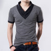 Slim Short Sleeve V Neck T Shirt Button Decorating Tees