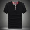 Solid Men Tshirts Decorative Buttons O-Neck Short-sleeve