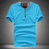 Solid Men Tshirts Decorative Buttons O-Neck Short-sleeve