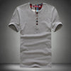 Solid Men Tshirts Decorative Buttons O-Neck Short-sleeve